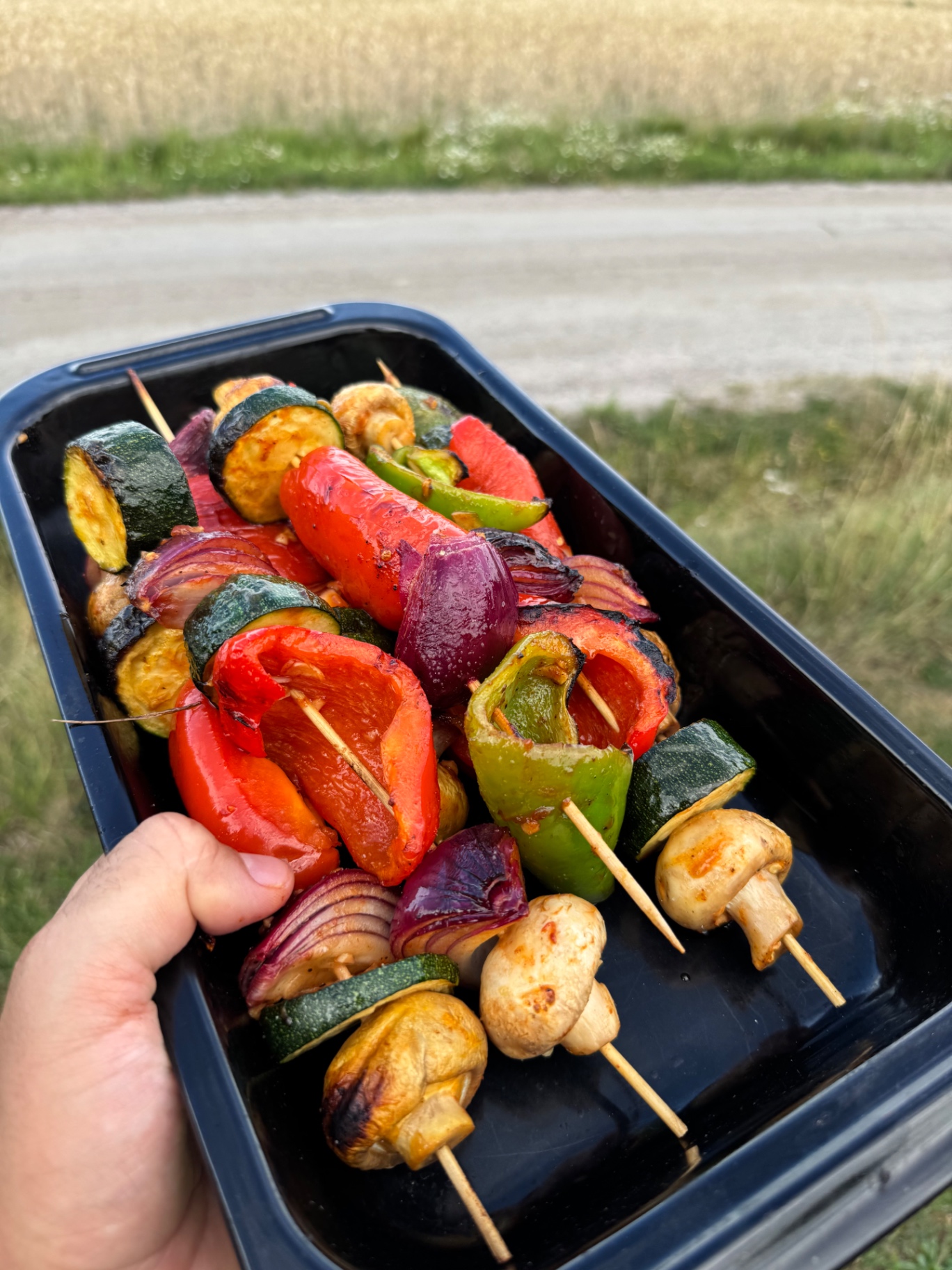 Grillade grönsaksspett med piri-piri honey glaze